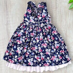 Ralph Lauren Girls Navy Floral Party Dress Ruffle Sleeveless Cotton Easter 6